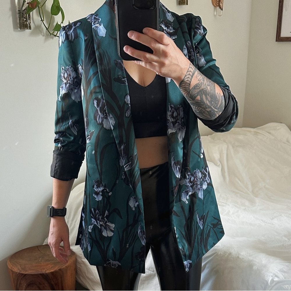 Floral Green Blazer Jacket